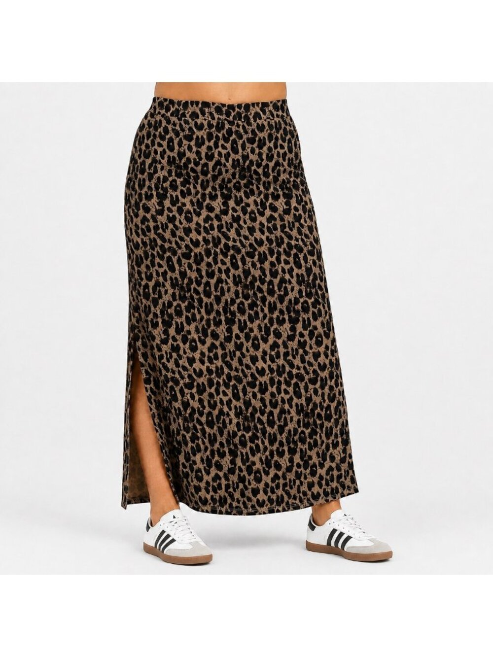 Halara Maxi Skirt XL Leopard Print Side Slit Stretch Trendy Y2K Streetwear